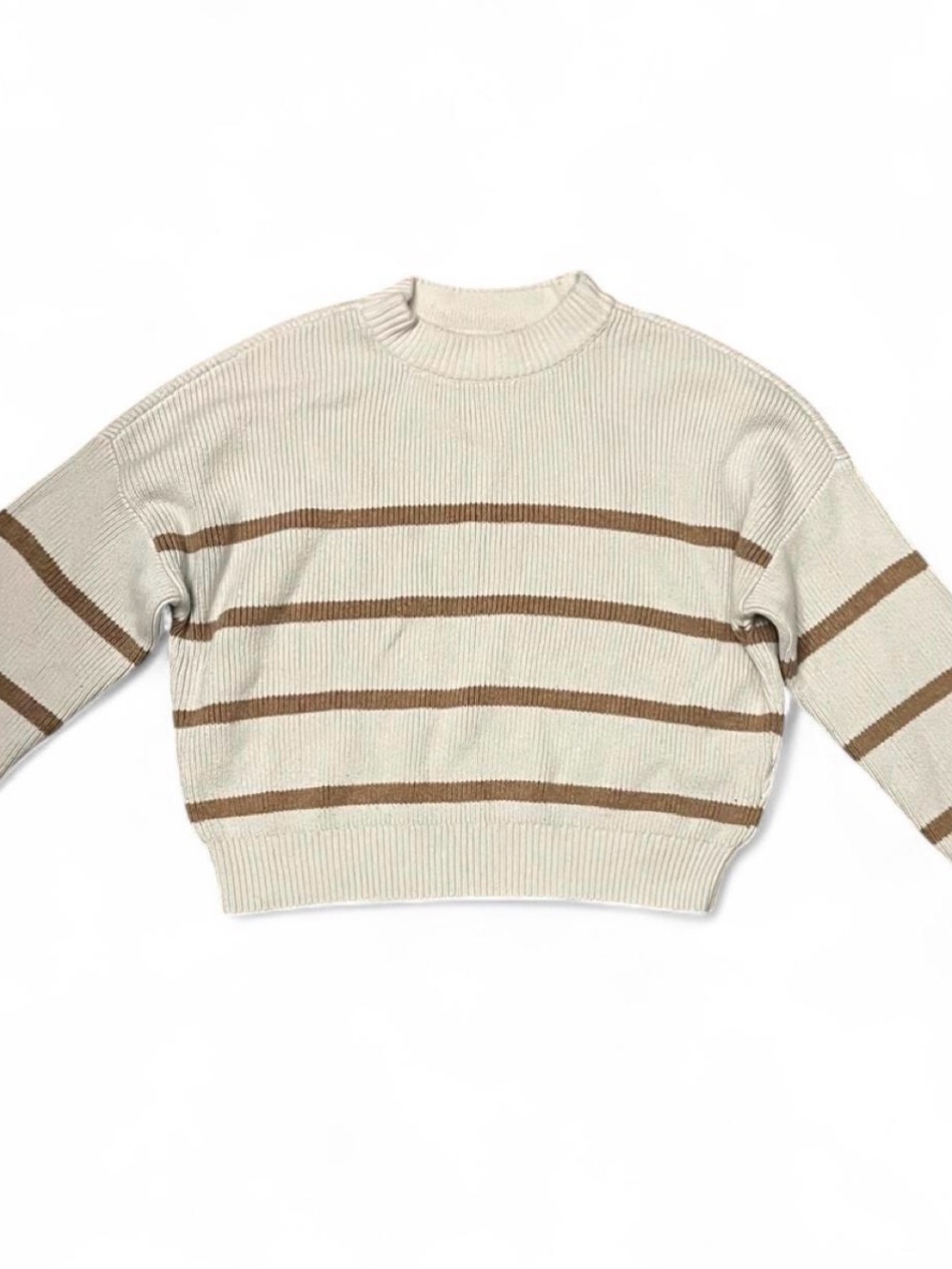 Abercrombie & Fitch Cream Sweater Crewneck with Brown Stripes Women’s XS - Picture 7 of 7
